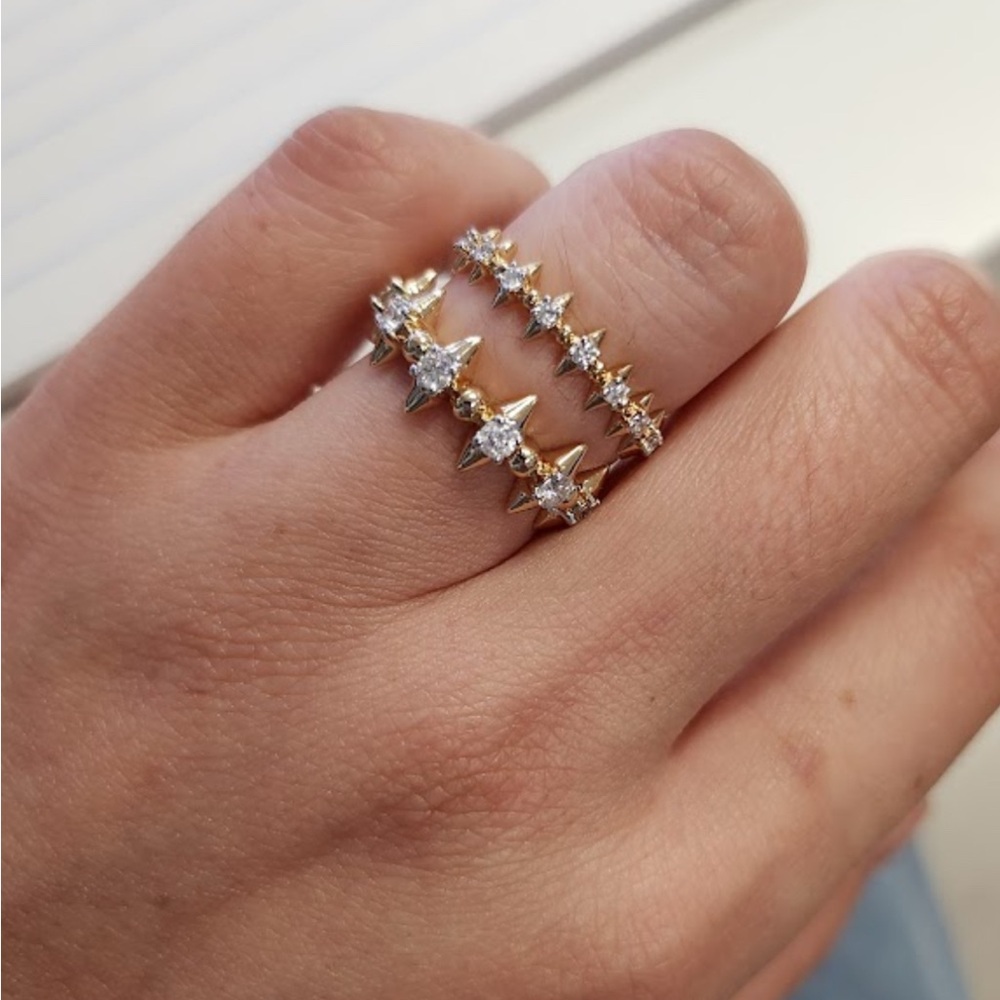 Adina Reyter gold spike eternity ring with diamonds